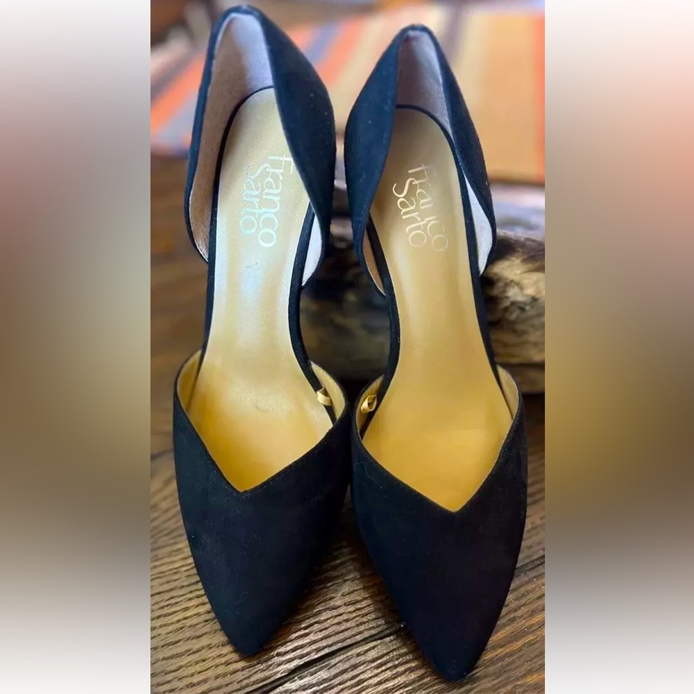 Black Suede Pump Wedge Heels Women 7.5 | Franco Sarto